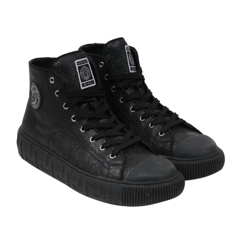 Versace Mens Greca High Top Sneakers US13 EU46 Black Glitter Logo Trainers